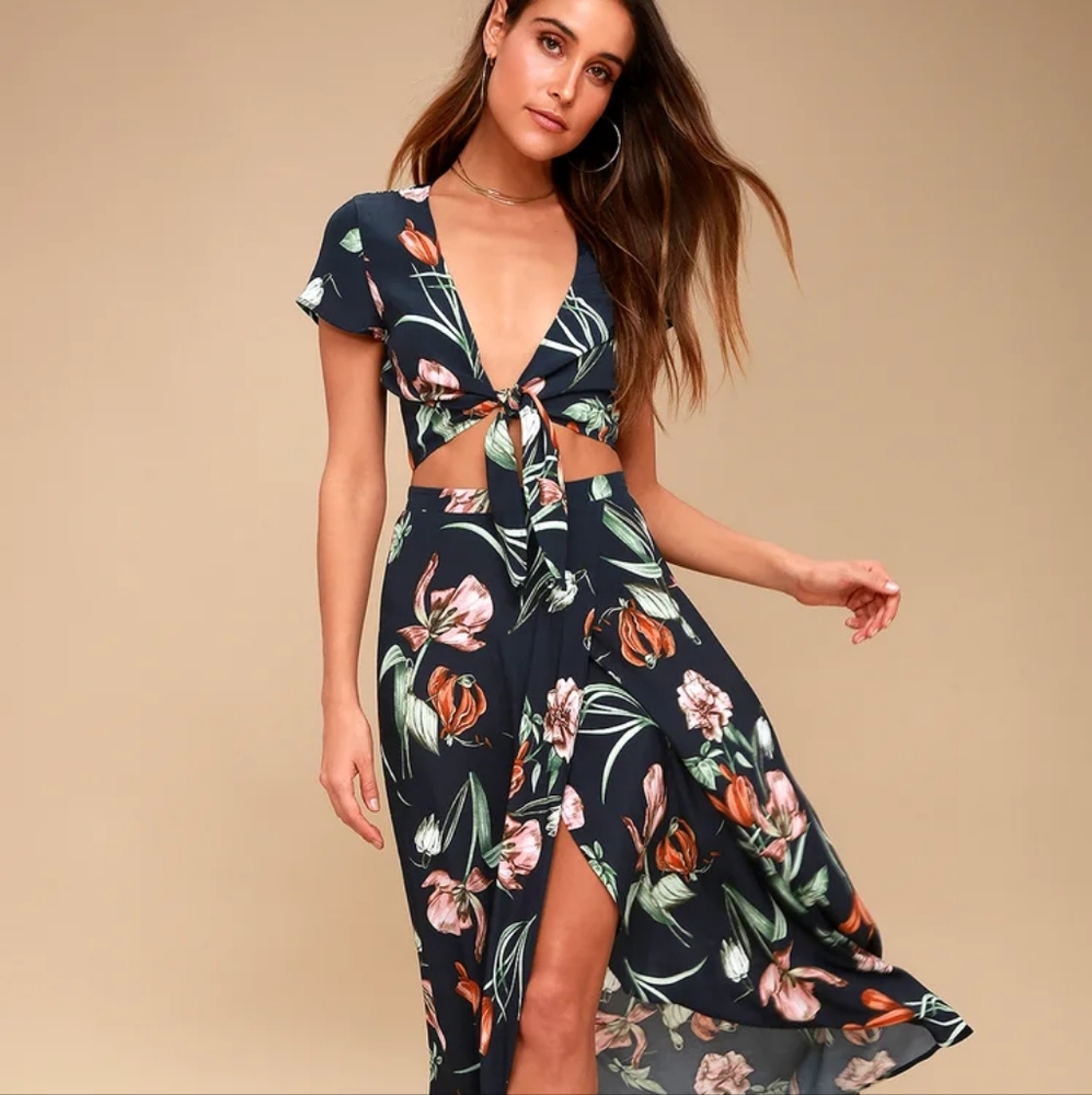 Navy Floral Two Piece Set